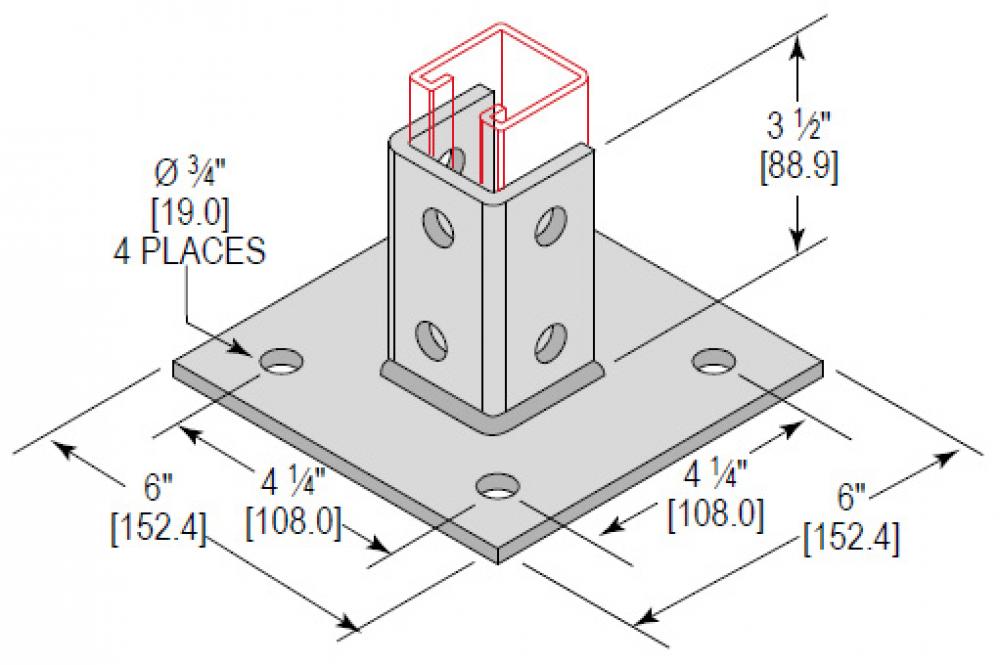 P BASE SINGLE CHNL 4H SQ 3-1/2