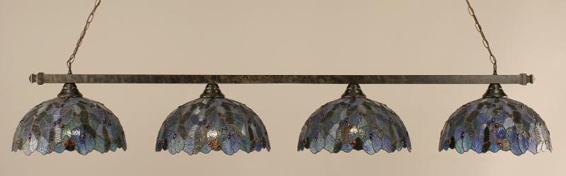 Four Light Bronze Blue Mosaic Tiffany Glass Island Light