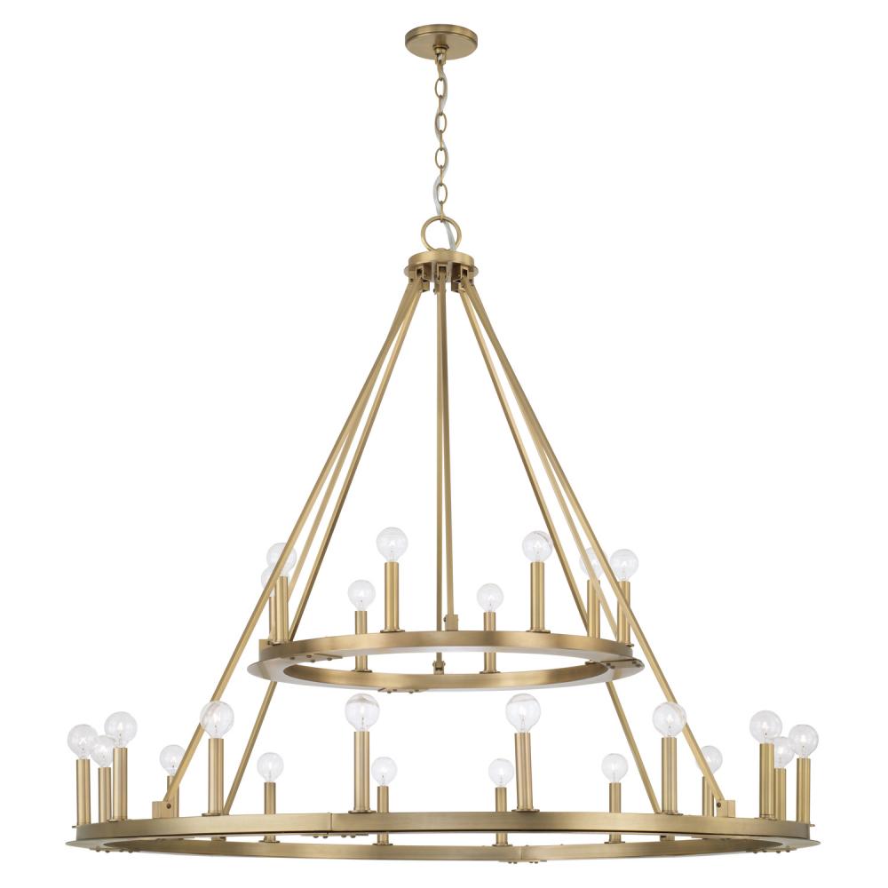 24-Light Two-Tier Wagon Wheel Chandelier in Aged Brass