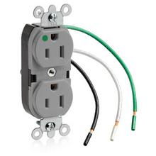 Leviton 8200-CGY - 5-15R HG RECEP LEADED GRAY