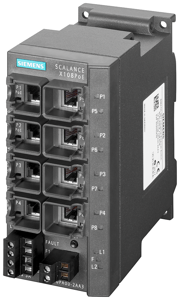 SCALANCE X108POE UNMANAGED IE SWITCH, 2