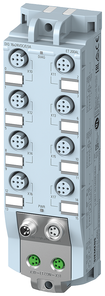 ET 200AL. DIQ 16x24VDC/0.5A. 8xM12