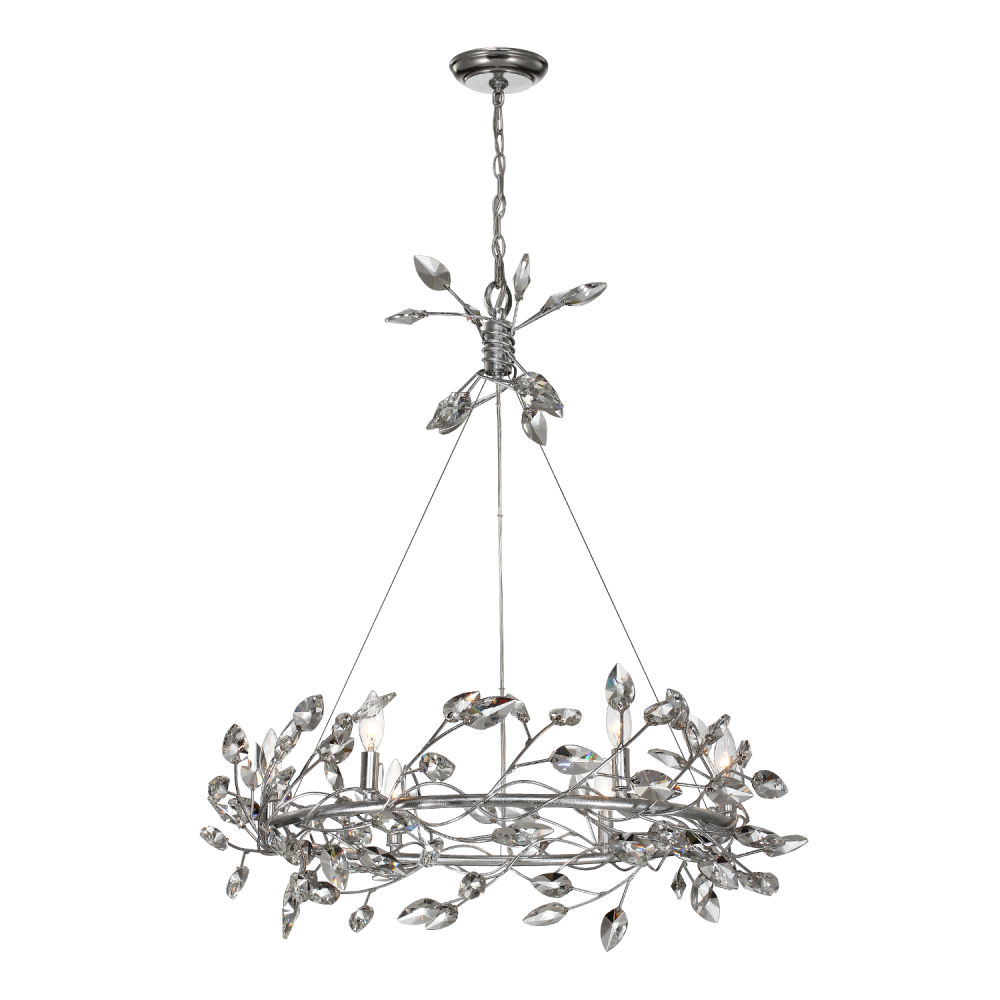 6-Light 31" Organic Silver Leaf Ring Chandelier