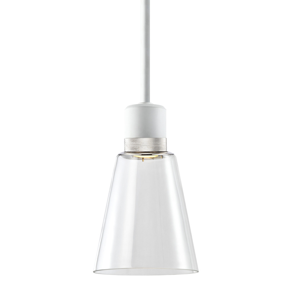 7" LED 3CCT Clear Bell Glass Pendant Light, Matte White with Nickel Metal Finish