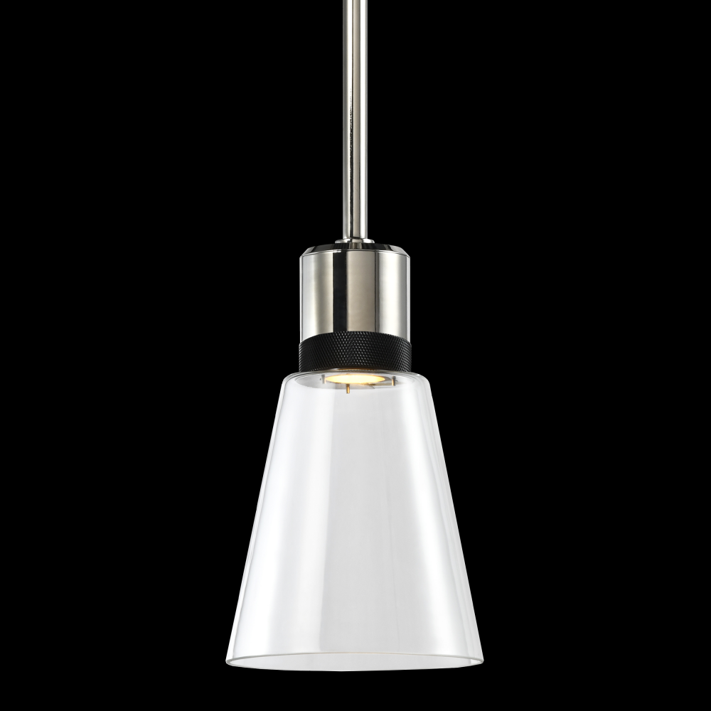 7" LED 3CCT Clear Bell Glass Pendant Light, Polished Nickel with Black Metal Finish