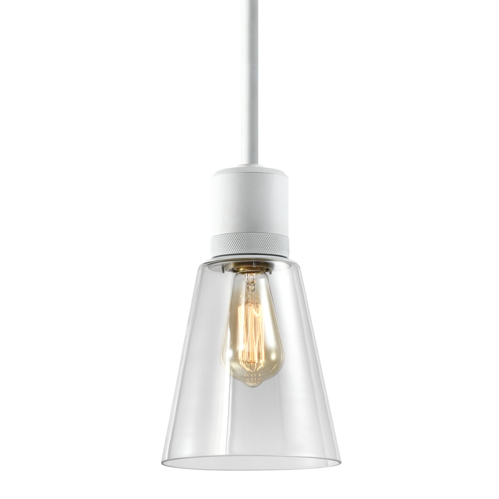 7" E26 Clear Bell Glass Pendant Light, Matte White Metal Finish