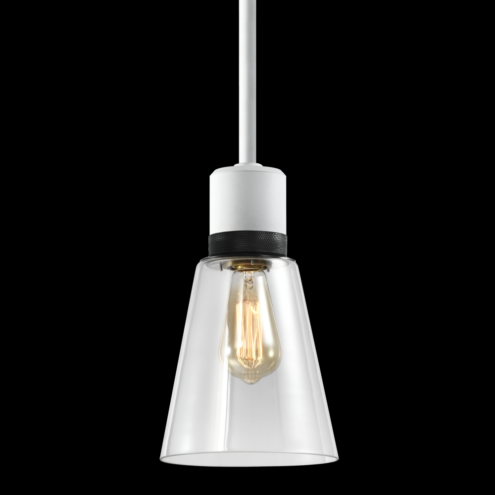 7" E26 Clear Bell Glass Pendant Light, Matte White with Black Metal Finish