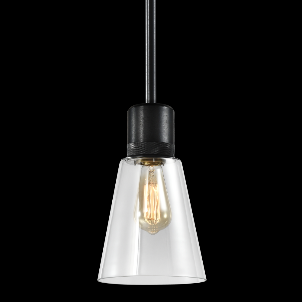 7" E26 Clear Bell Glass Pendant Light, Satin Brushed Black Metal Finish