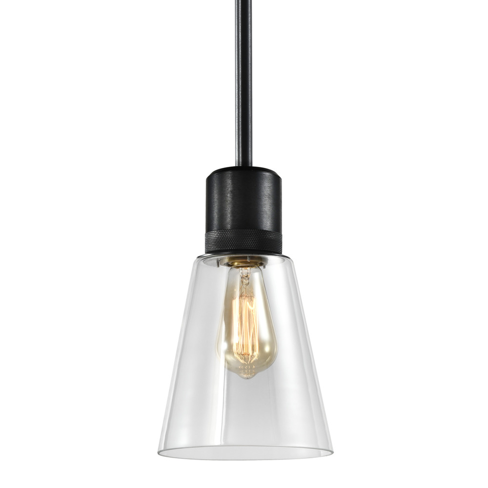 7" E26 Clear Bell Glass Pendant Light, Satin Brushed Black Metal Finish