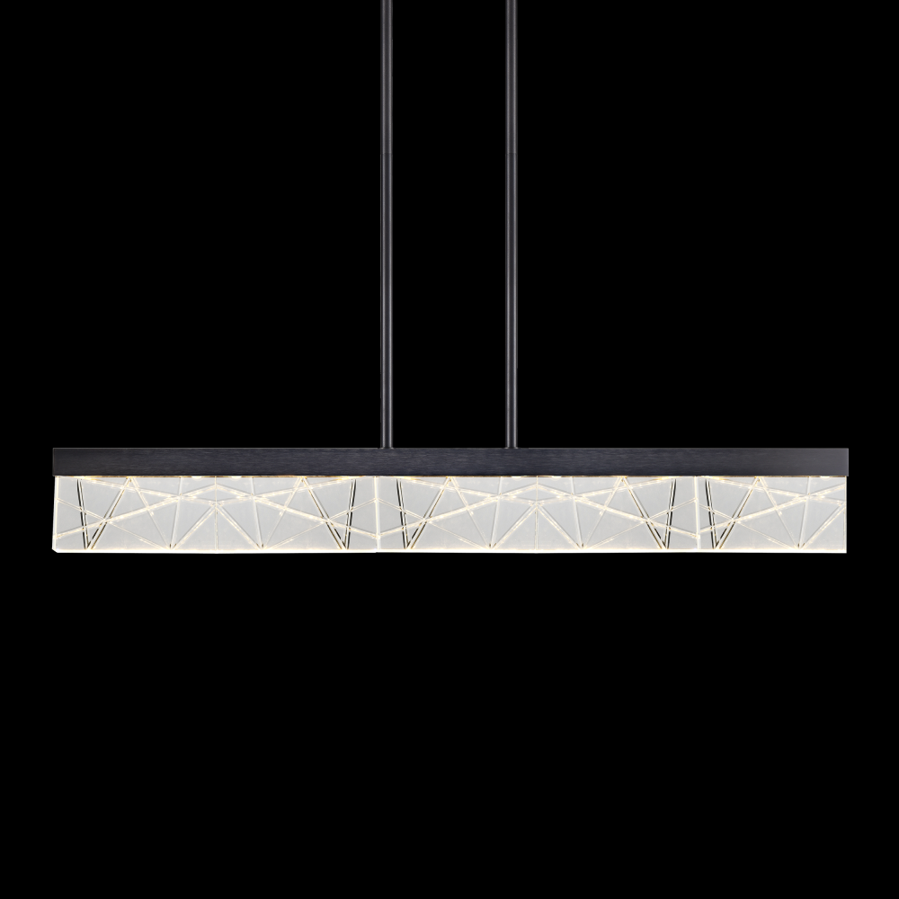 LED 3CCT 43" Thick Engraved Crystals Satin Brushed Black Linear Pendant