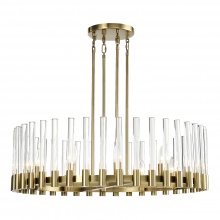 ZEEV Lighting CD10357-12-AGB - 12-Light 32" Round Aged Brass Wheel Styled Glass Chandelier