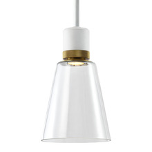 ZEEV Lighting P11702-LED-MW-K-AGB-G16 - 7" LED 3CCT Clear Bell Glass Pendant Light, Matte White with Brass Metal Finish