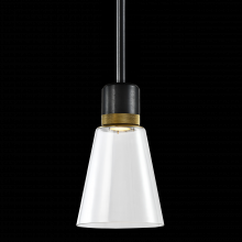 ZEEV Lighting P11704-LED-SBB-K-AGB-G16 - 7" LED 3CCT Clear Bell Glass Pendant Light, Satin Brushed Black with Brass Metal Finish