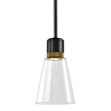 ZEEV Lighting P11704-LED-SBB-K-AGB-G16 - 7" LED 3CCT Clear Bell Glass Pendant Light, Satin Brushed Black with Brass Metal Finish