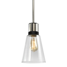 ZEEV Lighting P11707-E26-PN-K-SBB-G16 - 7" E26 Clear Bell Glass Pendant Light, Polished Nickel with Black Metal Finish