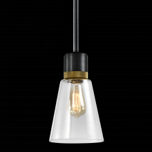 ZEEV Lighting P11708-E26-SBB-K-AGB-G16 - 7" E26 Clear Bell Glass Pendant Light, Satin Brushed Black with Brass Metal Finish