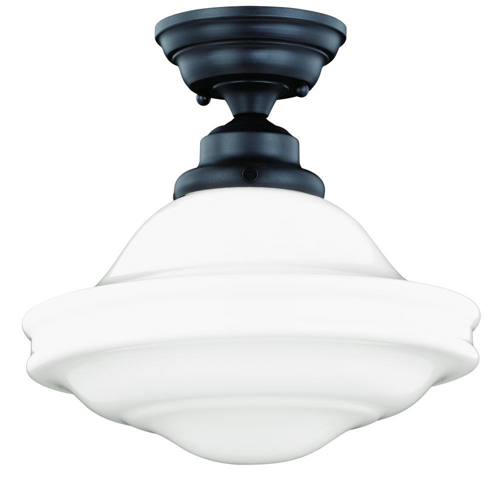 Huntley 12-in Semi Flush Ceiling Light Milk Glass Oil Rubbed Bronze