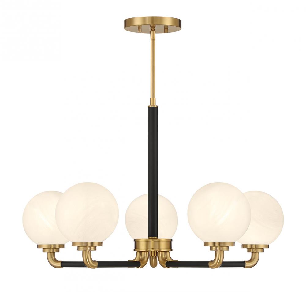 Dresden 5-Light Chandelier in Matte Black with Warm Brass Accents