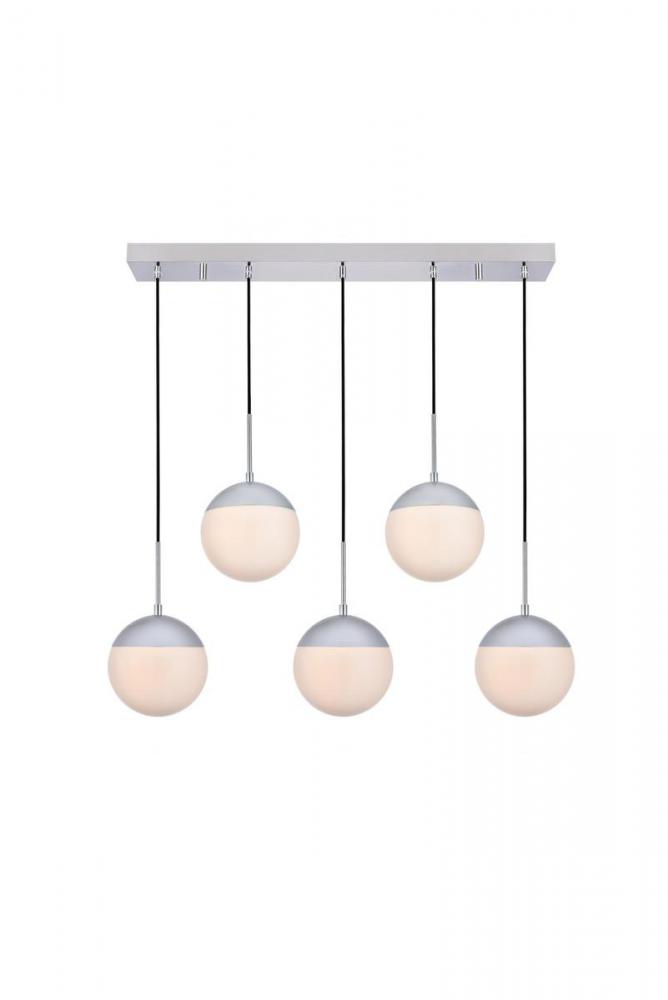 Eclipse 5 Lights Chrome Pendant With Frosted White Glass