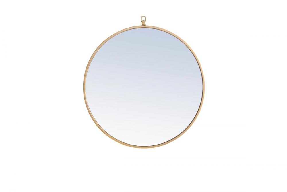 Metal Frame Round Mirror with Decorative Hook 24 Inch Brass Finish