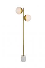 Elegant LD6114BR - Eclipse 2 Lights Brass Floor Lamp With Frosted White Glass