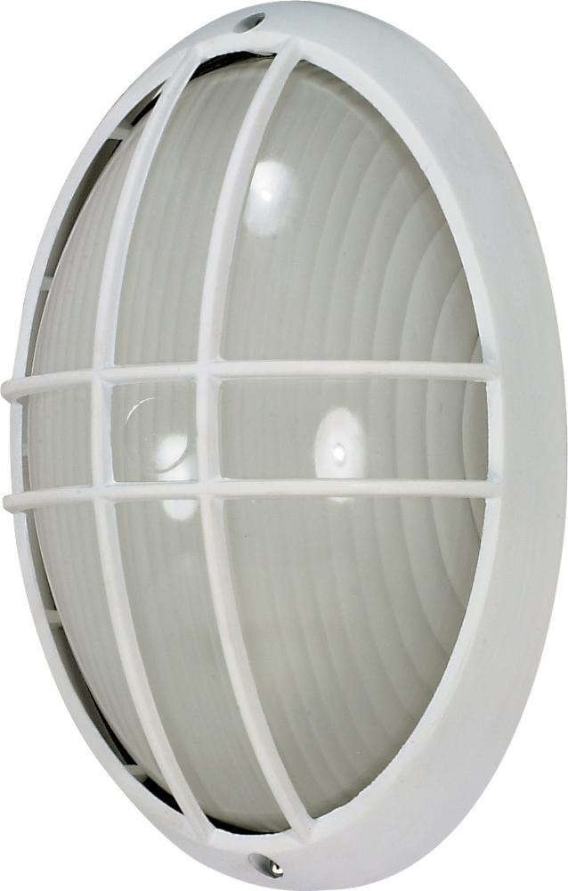 1 Light - 13" Large Oval Cage Bulkhead - Semi Gloss White Finish