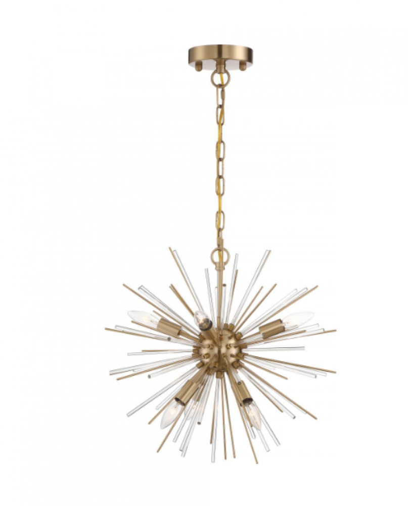 Cirrus - 6 Light Chandelier - with Glass Rods - Vintage Brass Finish