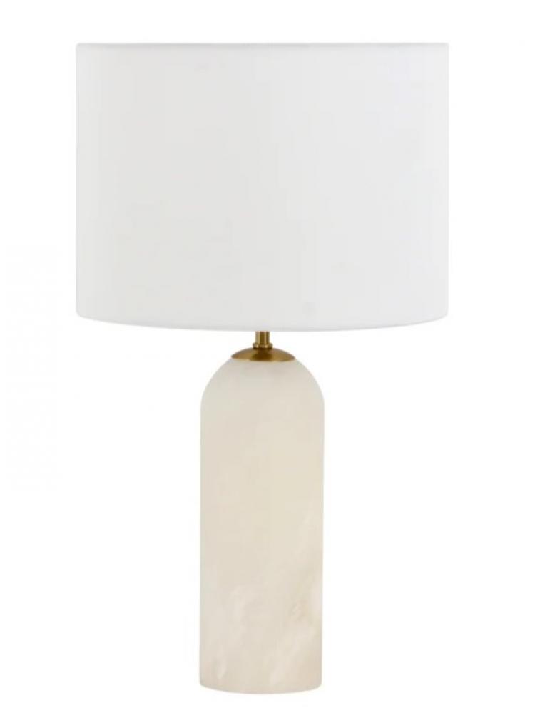 Beacon Lighting Firma 2 Light Table Lamp in Alabaster with White Linen Shade